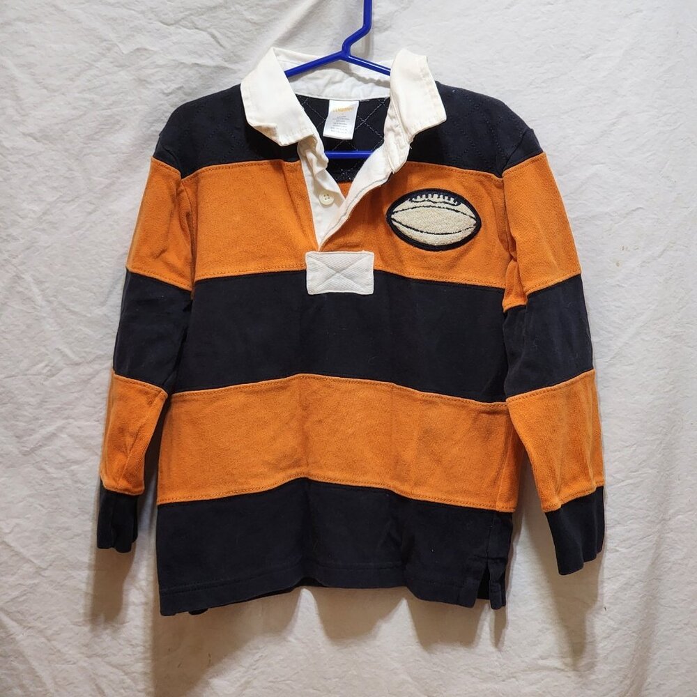 Gymboree Football Champ Orange Blue Striped Rugby Polo Shirt L/S 2011 Boys 4